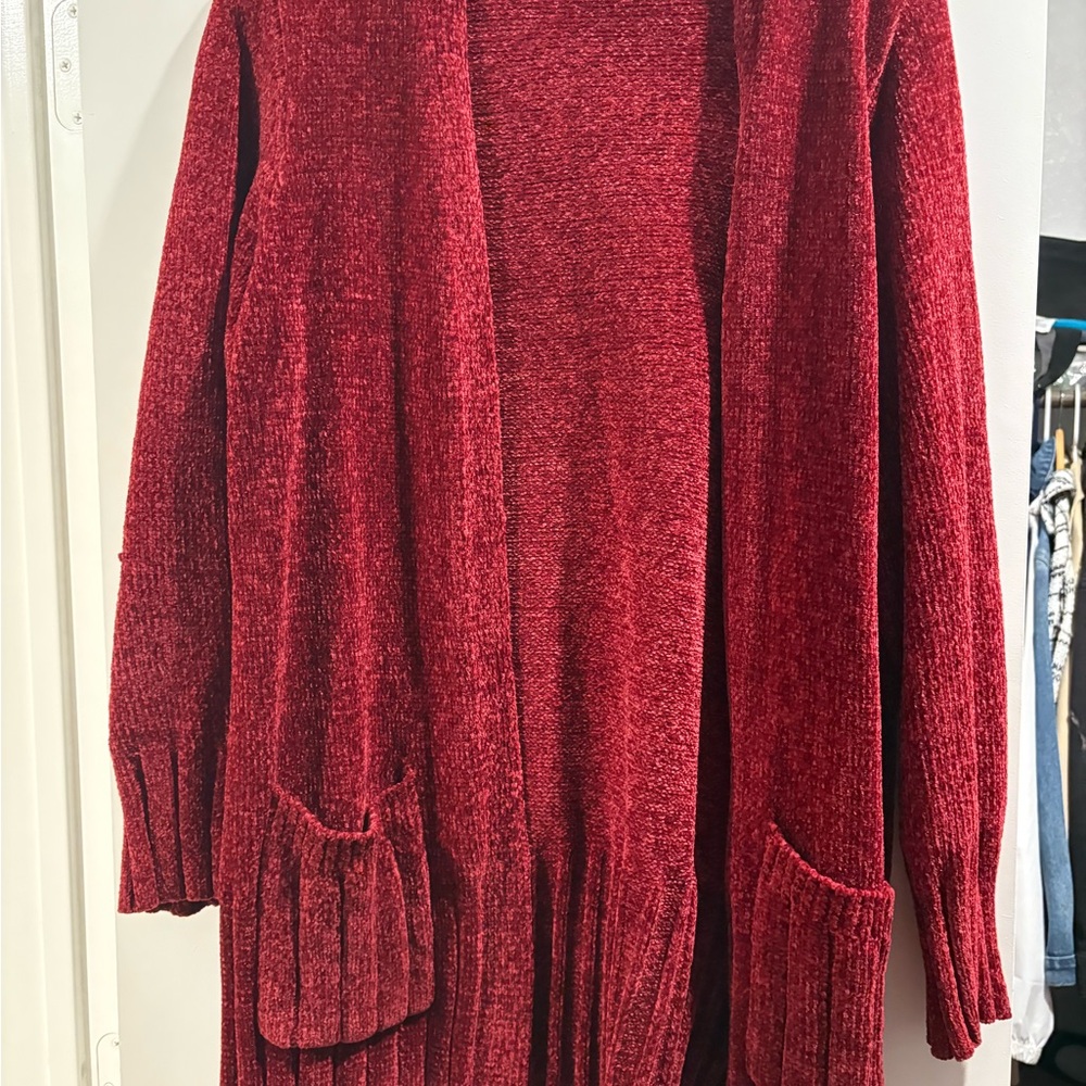 Red chenille cardigan